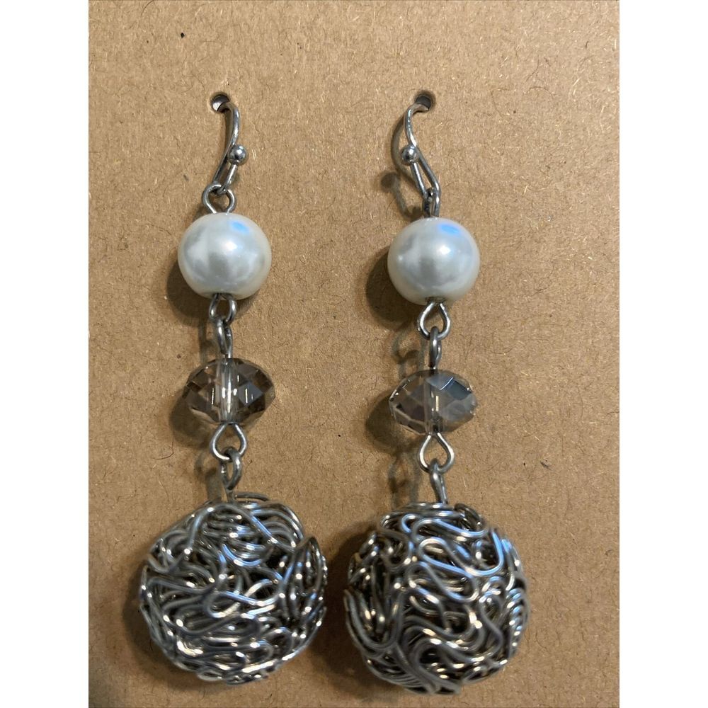 Scribble Ball EARRINGS Drop Dangle‎ Pearl Faux Crystal